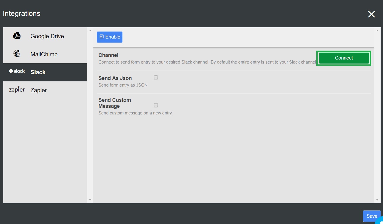 AbcSubmit form builder connected to Slack notifications